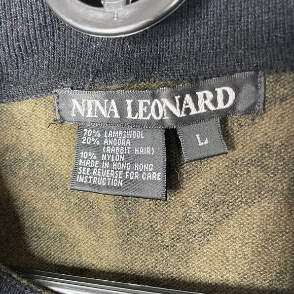 Vtg Nina Leonard Wool Angora Blend Sweater L Zebra Animal Print Cowl Neck Y2K - Picture 3 of 6